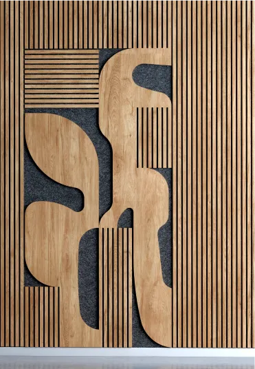 Panel acústico de Erico Navazo con volúmenes de madera